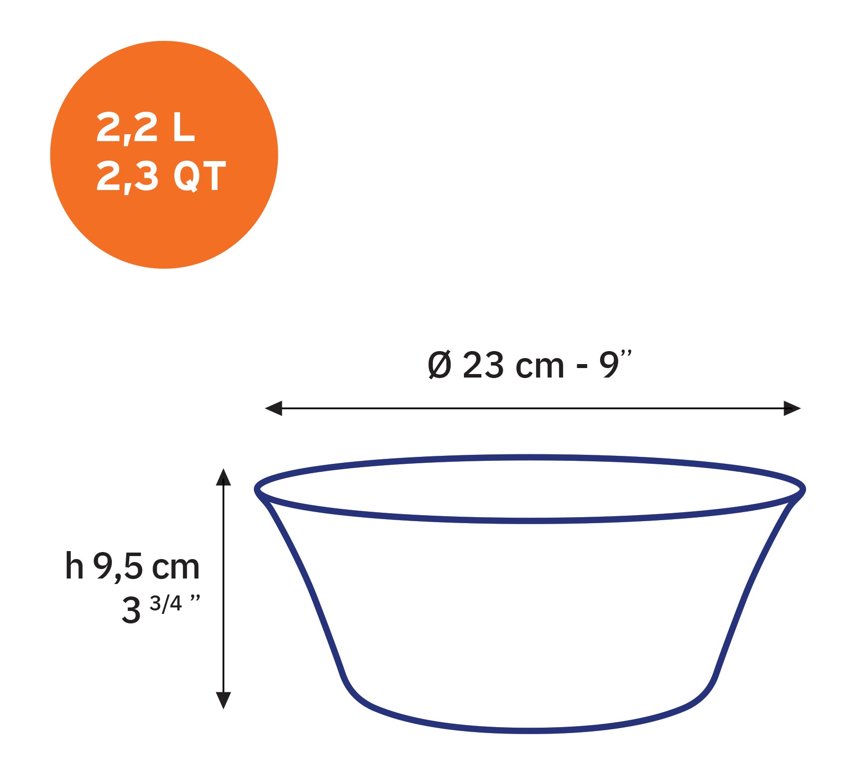 Lys - Saladier en verre - Bleu Marine - 23cm - 2,2l