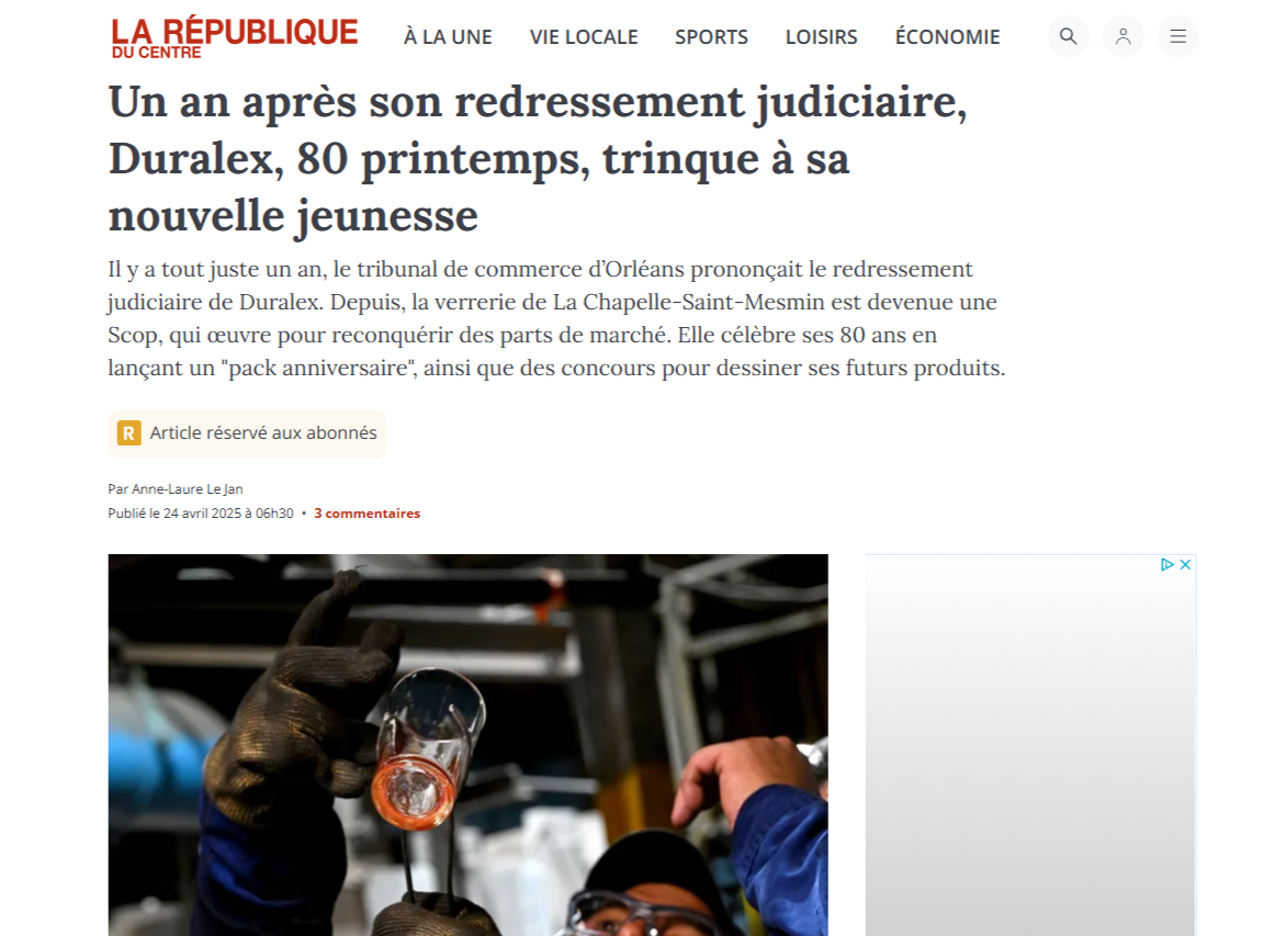 Article_republique_du_centre paralnt de Duralex et SCOP