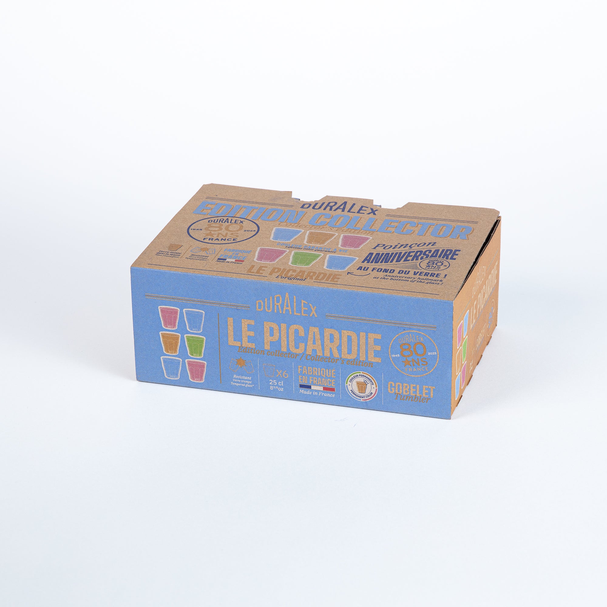 Le Picardie - Verre 25cl panaché couleurs -  80 ans (Lot de 6)