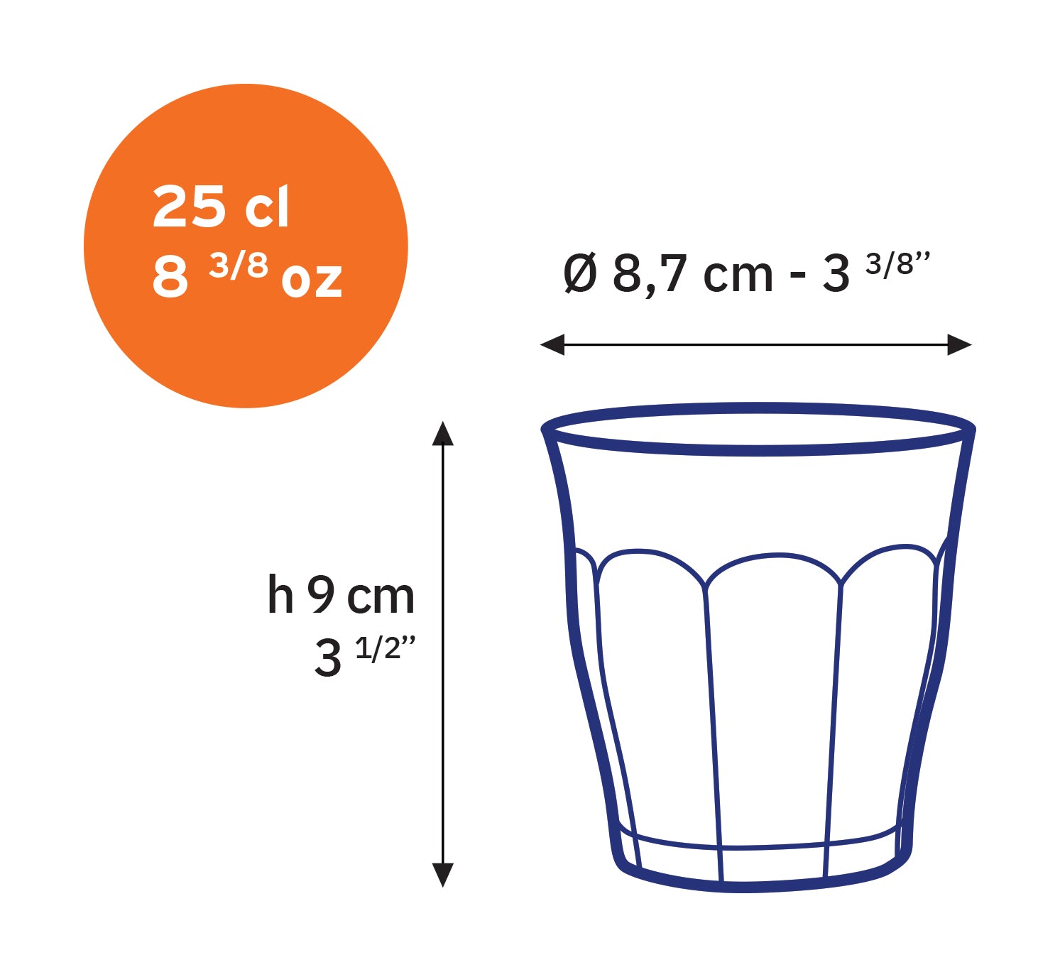 Le Picardie - Verre à eau - Gris - 25cl (Lot de 6)