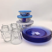 Kit étudiant classique Duralex contenant 6 verres Picardie transparents 50cl, 3 freshbox et 6 assiettes lys couleur marine