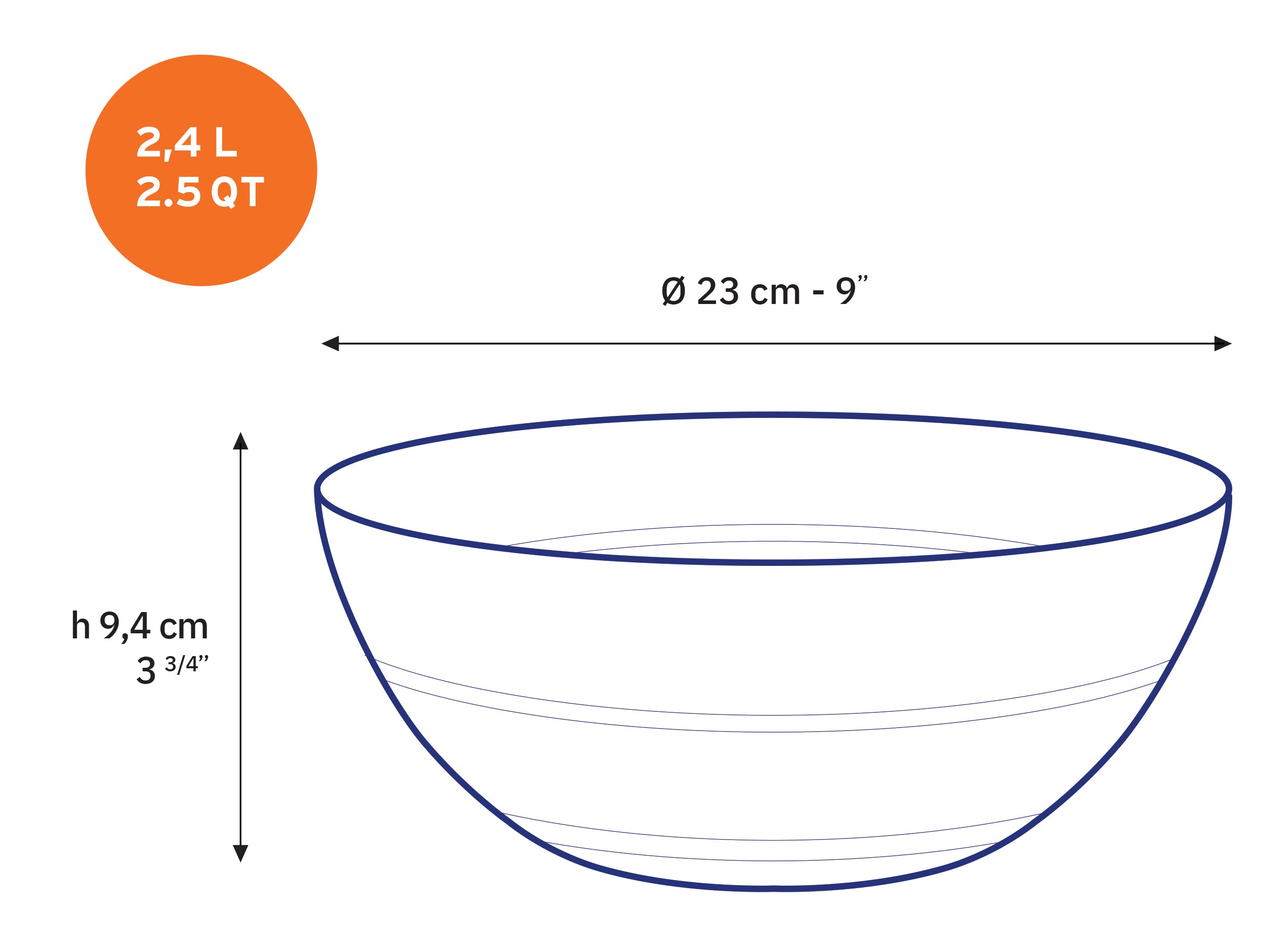 Le Gigogne - Saladier en verre transparent 23cm - 2,4L