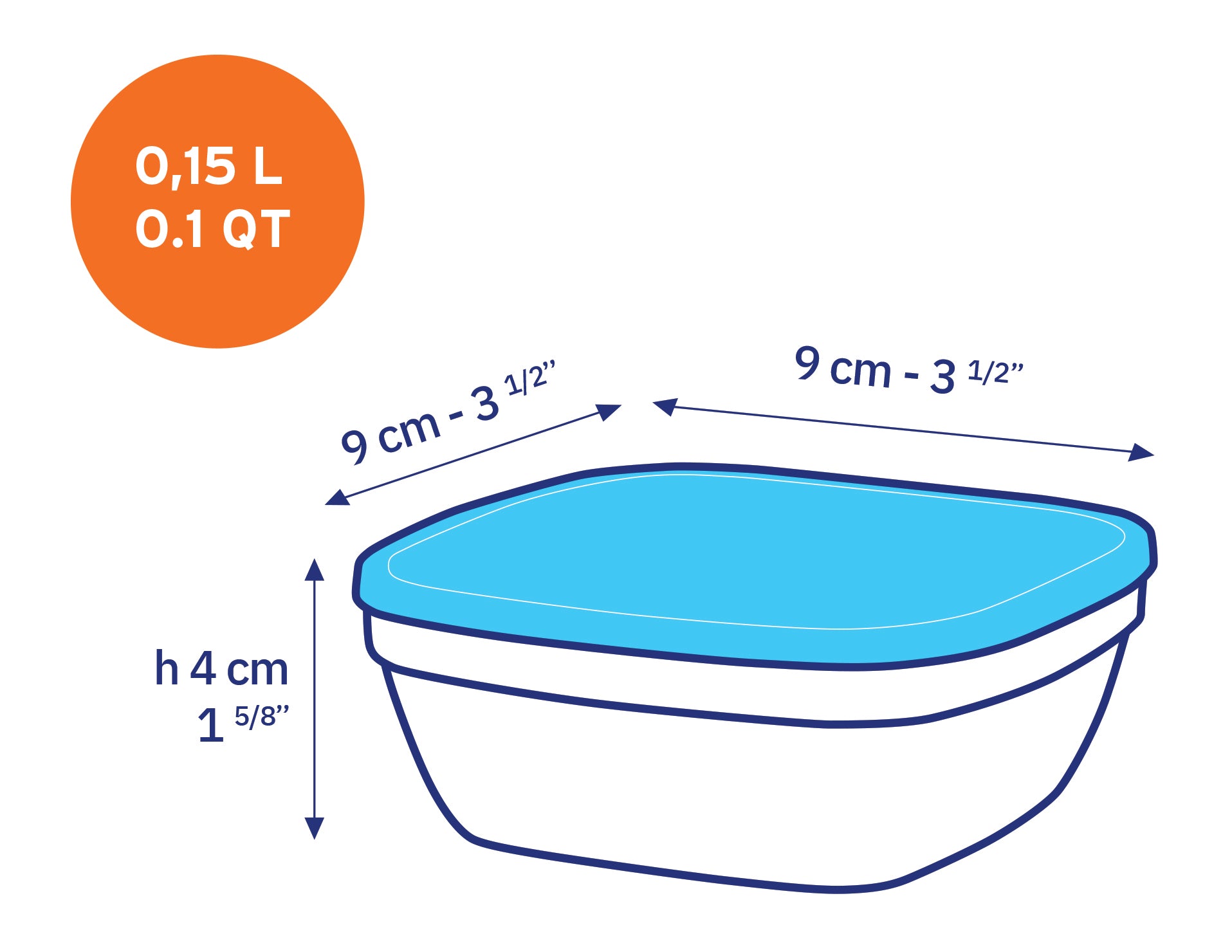 Freshbox - Boite de conservation carrée couvercle bleu 15cl