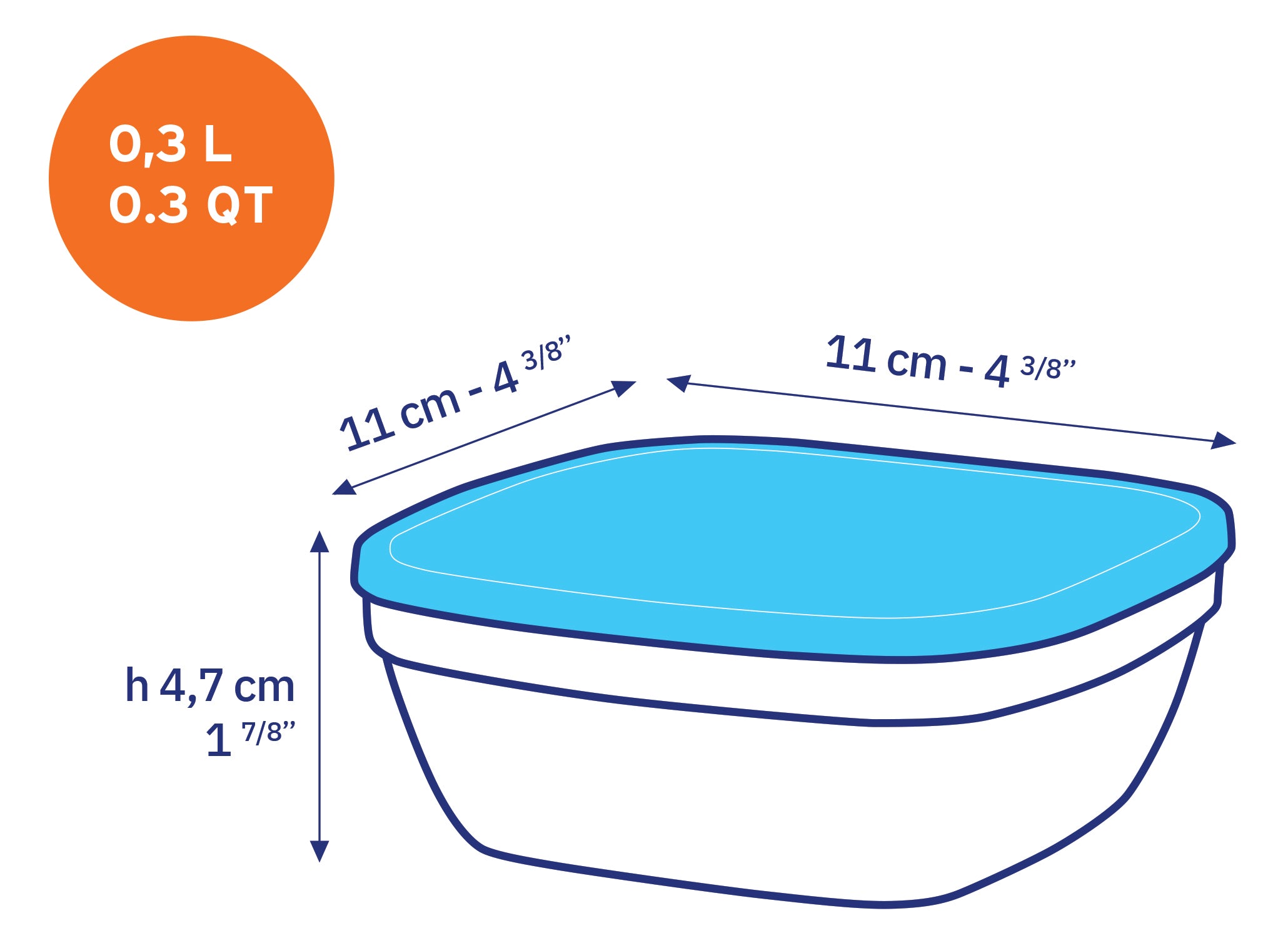 Freshbox - Boite de conservation carrée couvercle bleu 30cl