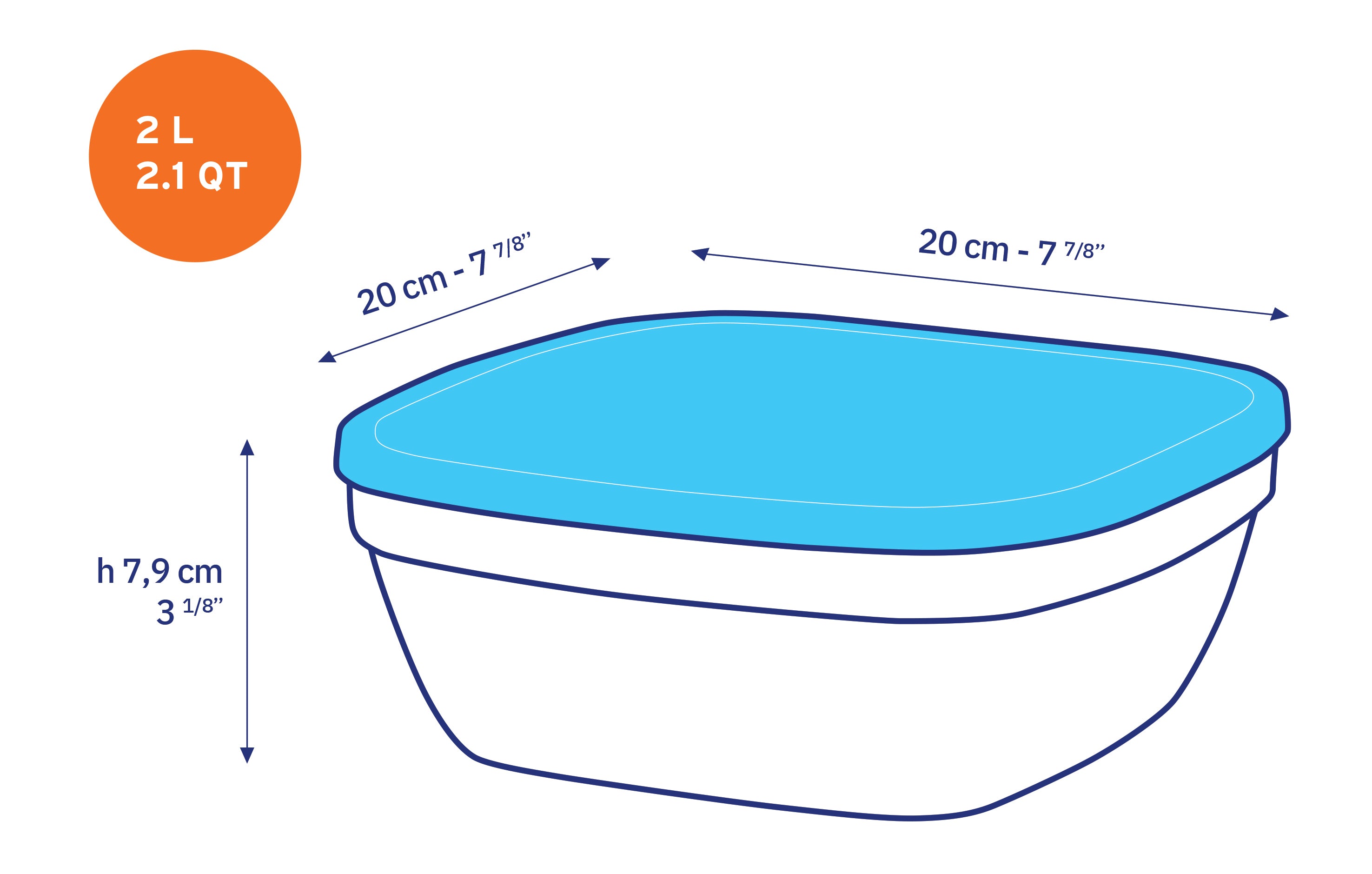 Freshbox - Boite de conservation carrée couvercle bleu 2L