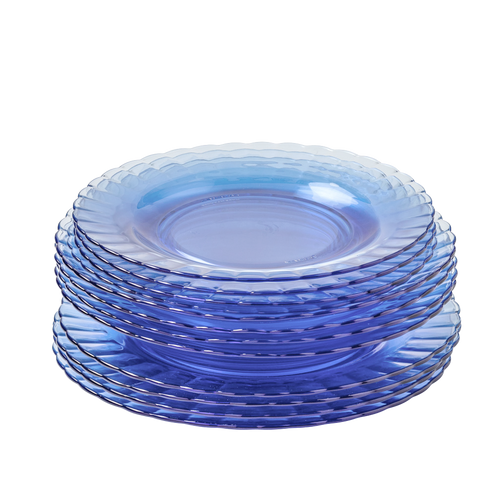 Collection Santorin - Set 12 pièces - Assiettes en verre coloré Bleu Marine Le Picardie®