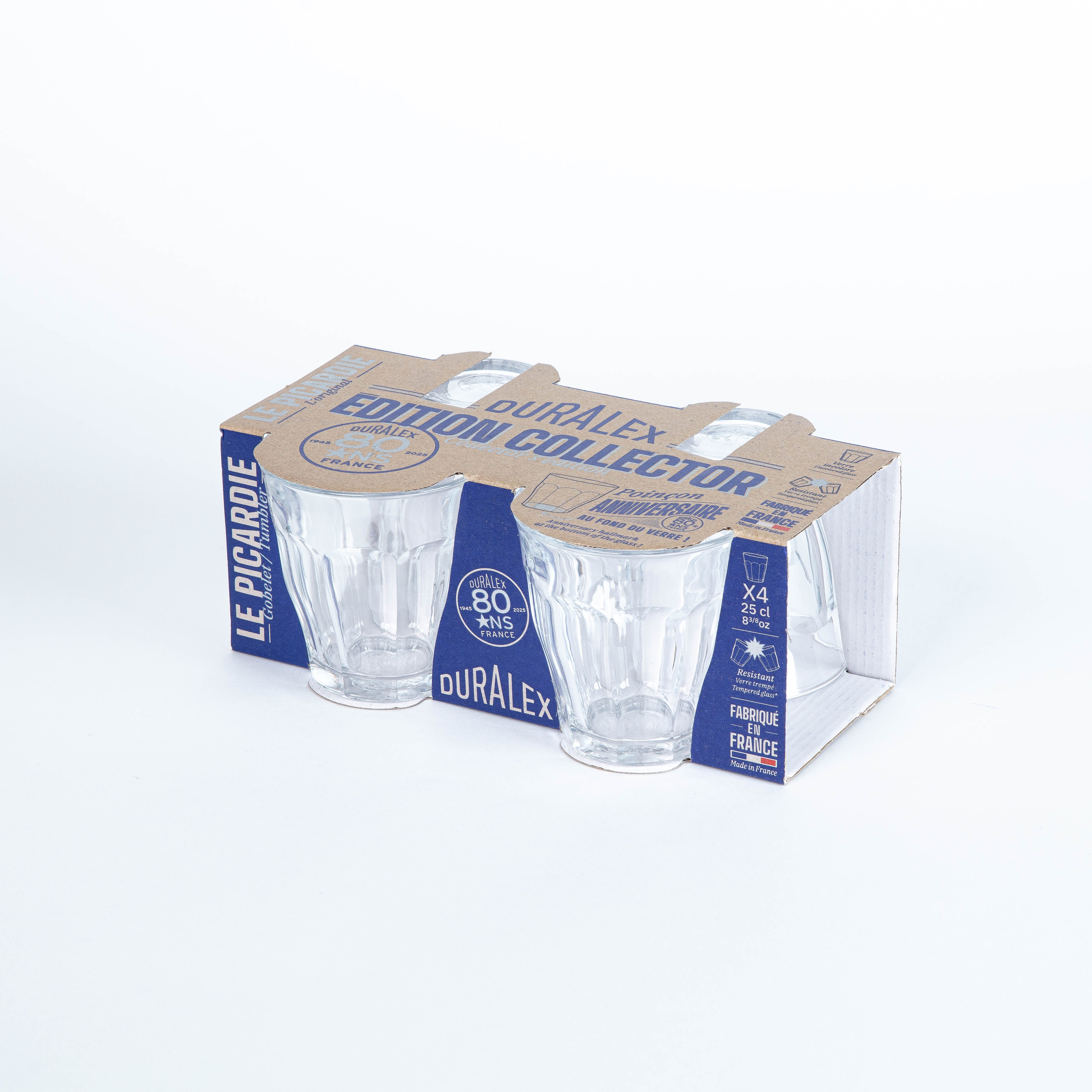Le Picardie - Verre 25cl transparent -  80 ans (Lot de 4)
