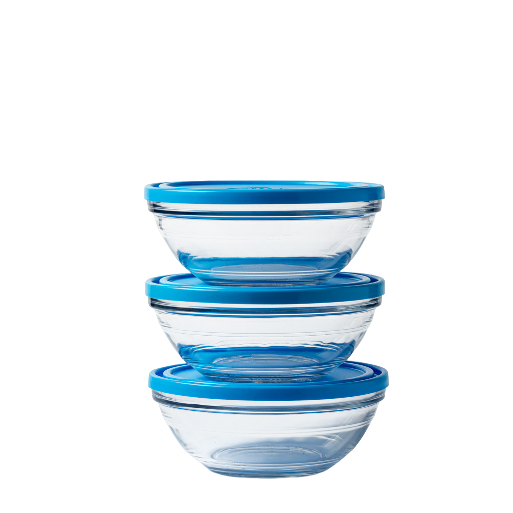 Freshbox - 3 Boîtes de conservation rondes avec couvercle bleu 97cl