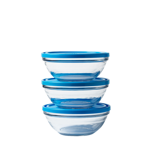 Freshbox - Set de 3 Boîtes de conservation transparente ronde avec Couvercle Bleu