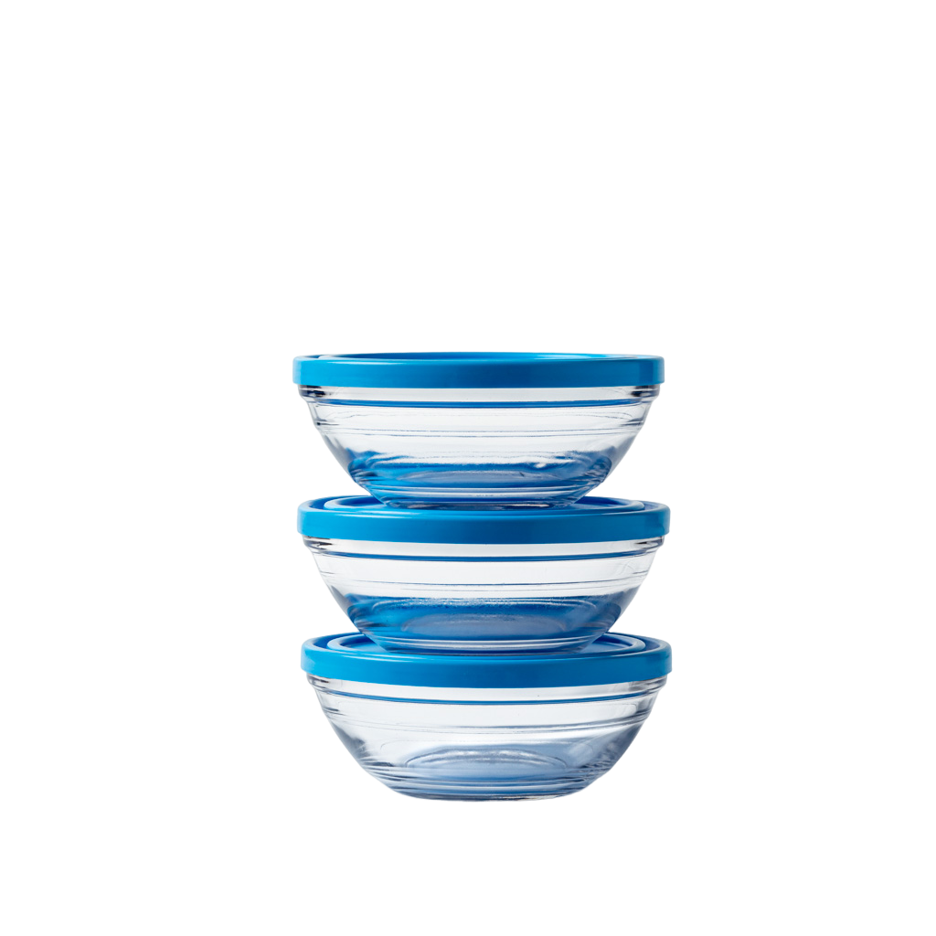Freshbox - 3 Boîtes de conservation rondes avec couvercle bleu 50cl