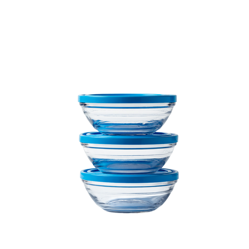 Freshbox - Set de 3 Boîtes de conservation transparente ronde avec Couvercle Bleu