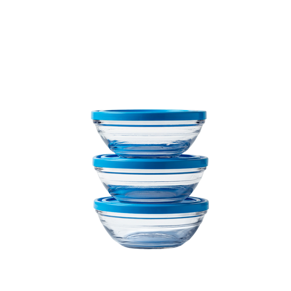 Freshbox - Set de 3 Boîtes de conservation transparente ronde avec Couvercle Bleu