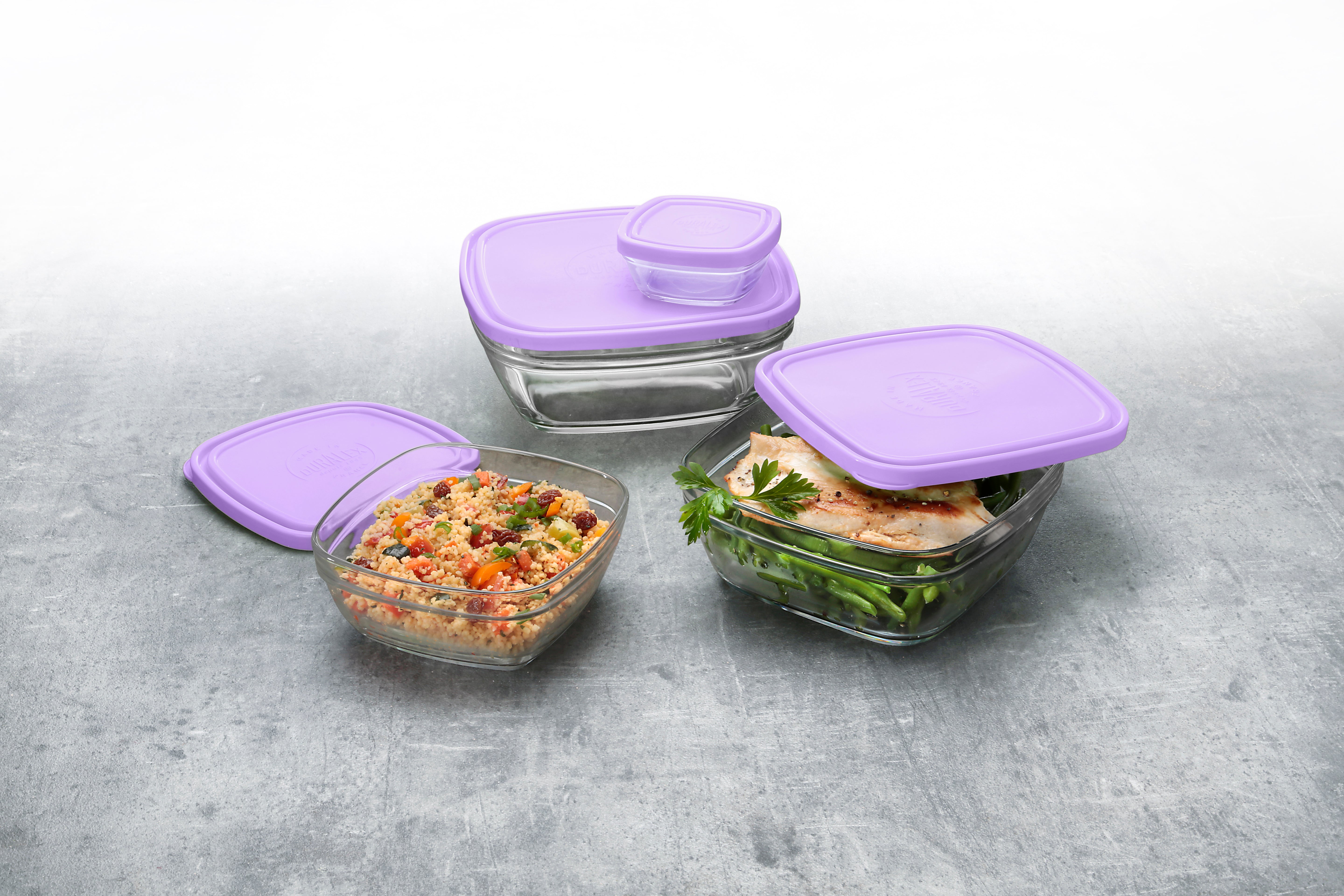 Freshbox - Boite de conservation carrée couvercle mauve 12cm