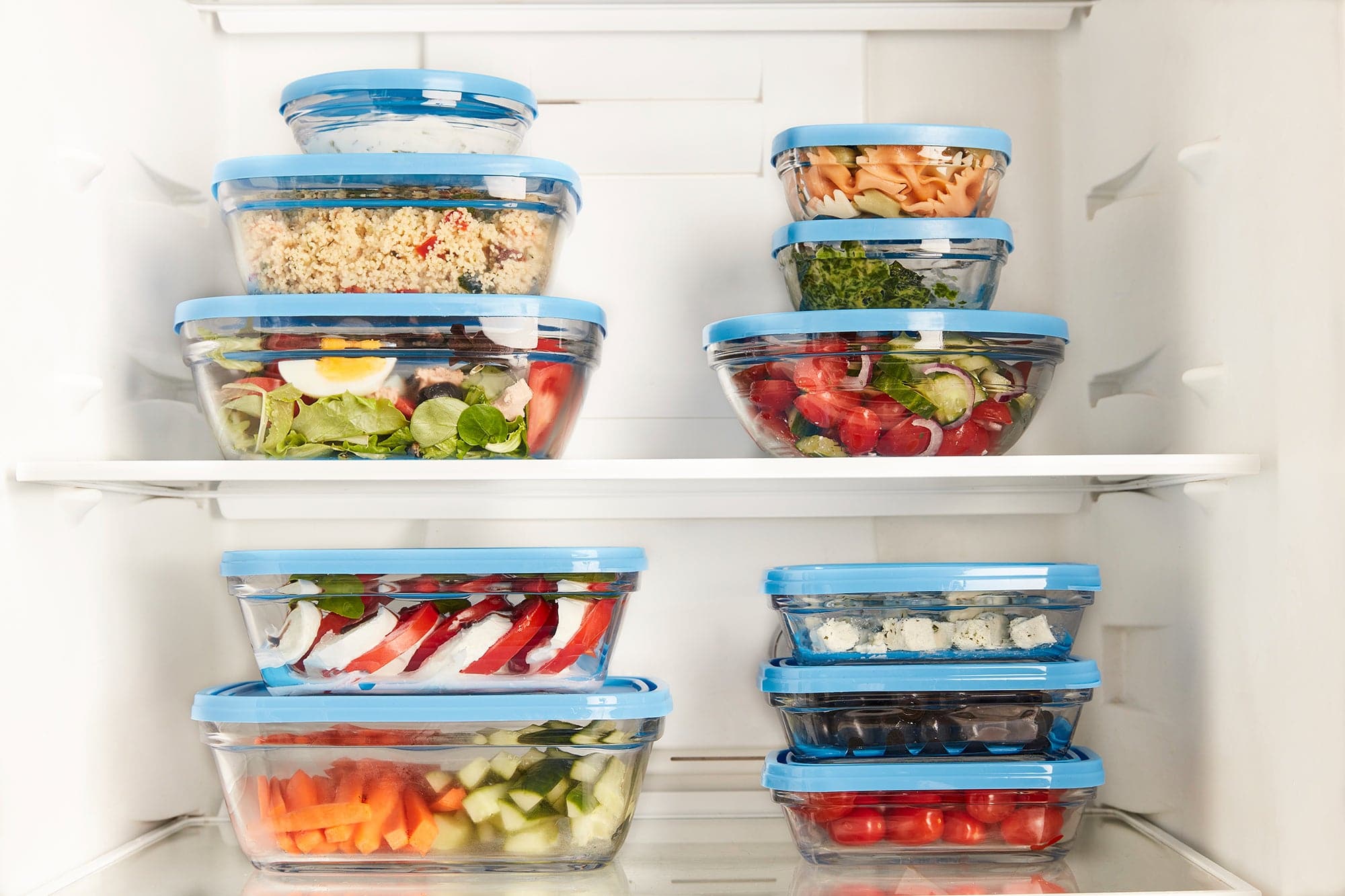 Freshbox - Lot de 5 Boites de conservation transparente rectangulaire 0,39L avec couvercle bleu