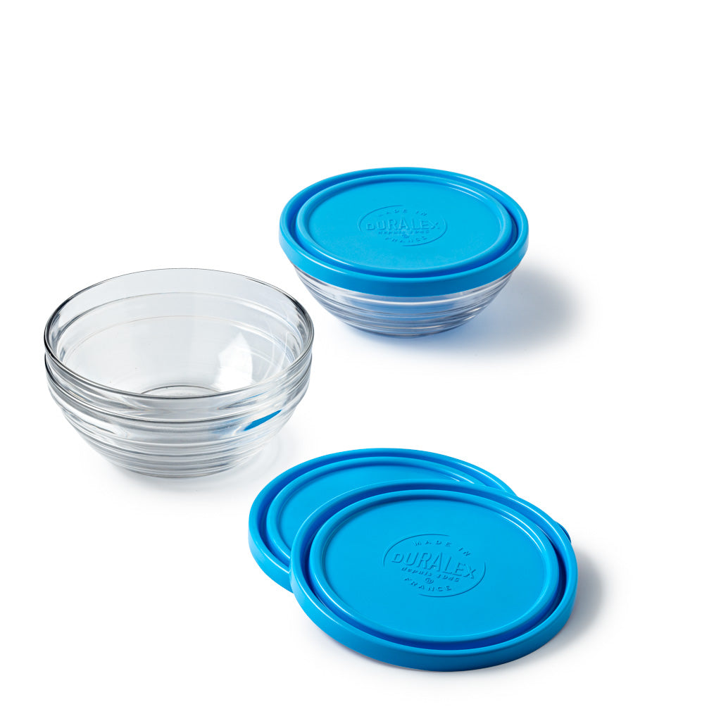 Freshbox - 3 Boîtes de conservation rondes avec couvercle bleu 50cl